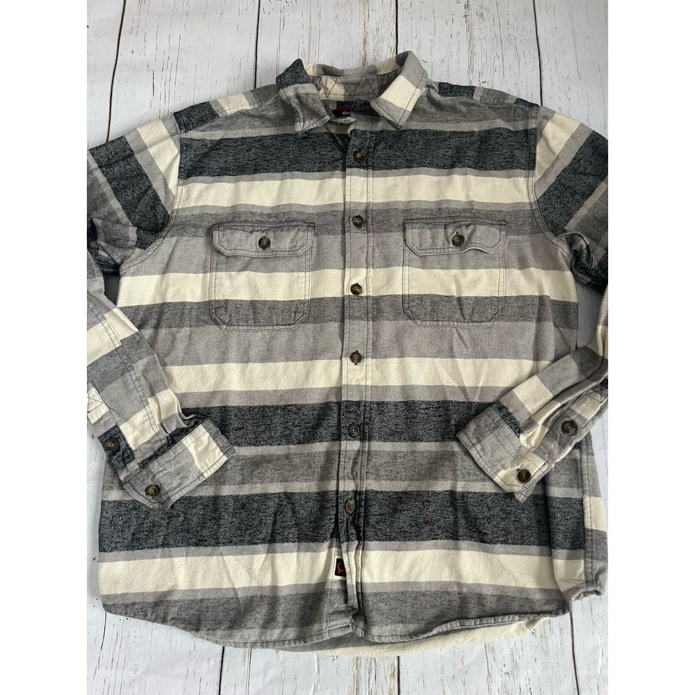 Woolly Dry Goods Shirt Mens L Cotton Wool‎ Blend Flannel Gray Stripe